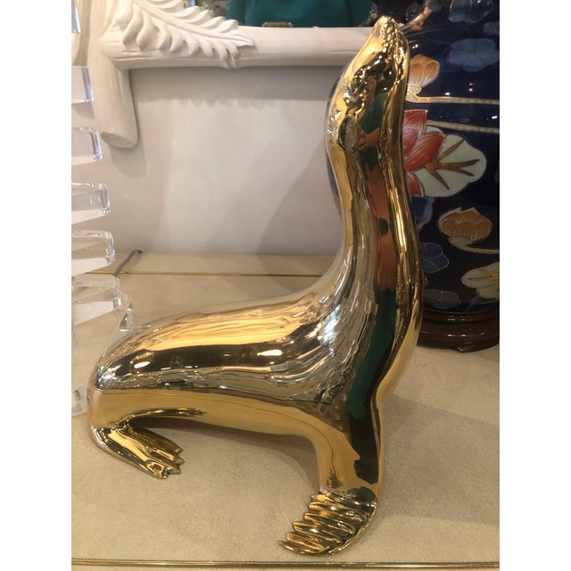 Vintage Polished Brass Seal Animal Statue For Sale In West Palm - Image 6 of 9