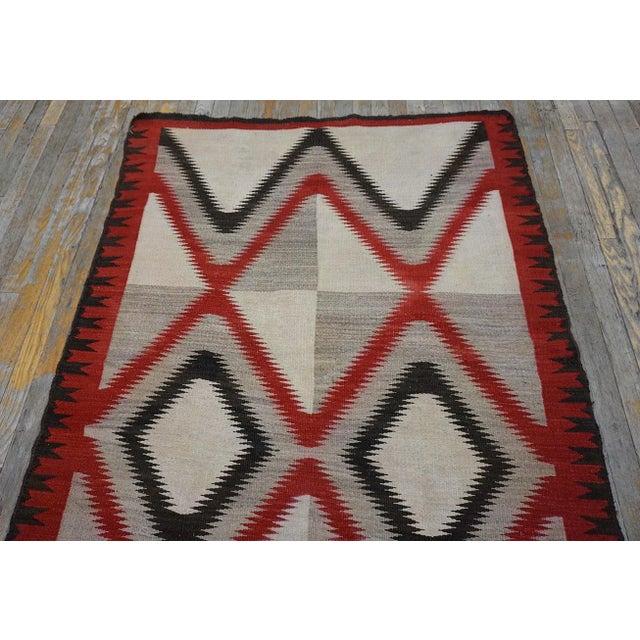 1920s Ivory Gray Diamond Antique American Navajo Carpet 4' X 6'9'' Flatweave Wool Rug For Sale - Image 14 of 15