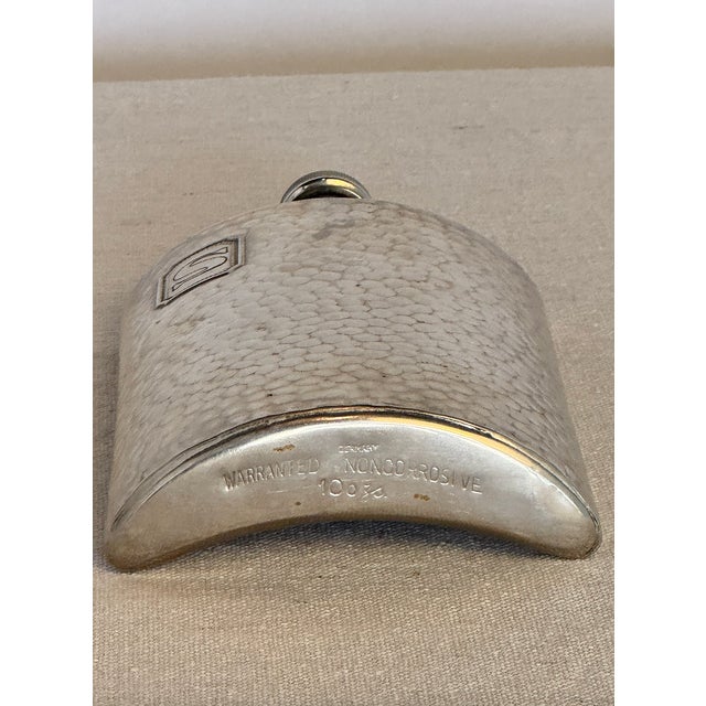 American Vintage Chrome Flask With Hammered Finish For Sale - Image 3 of 4