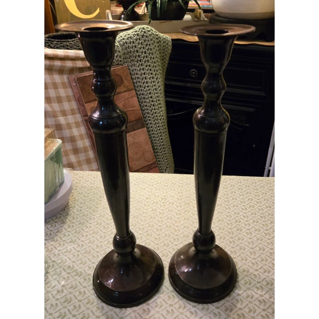 Mid-Century Modern Vintage Metal Candle Stick Candle Holder Set For Sale - Image 3 of 7