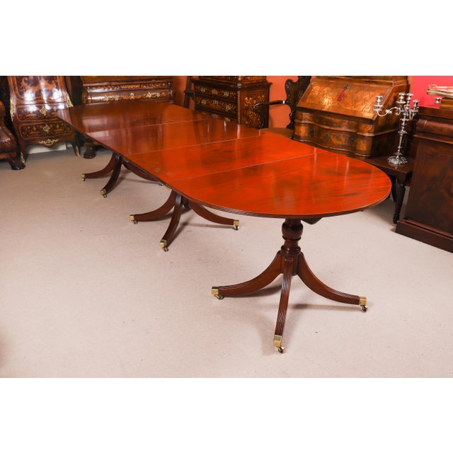 Hollywood Regency Antique Regency Triple Pillar Dining Table and Chairs, 1800s-1900s, Set of 11 For Sale - Image 3 of 18
