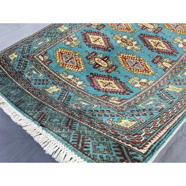 Turquoise Kazak Wool Rug With Repeating Medallions, 3'11" X 5'10" For Sale - Image 14 of 15