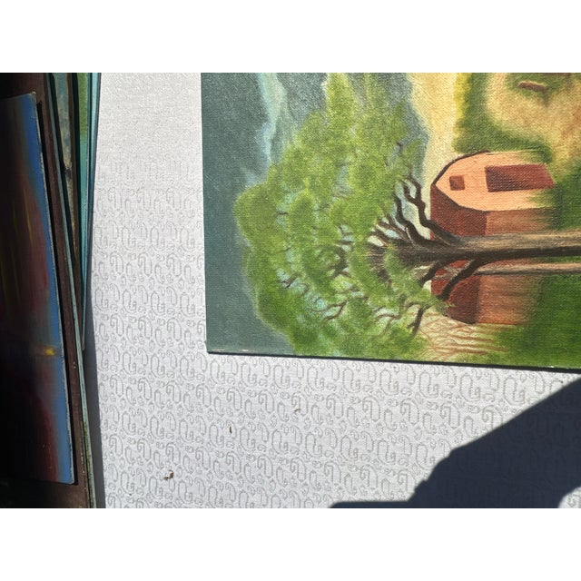 Farmhouse 1990s Farmhouse and Barn Countryside Landscape Painting on Canvas For Sale - Image 3 of 9