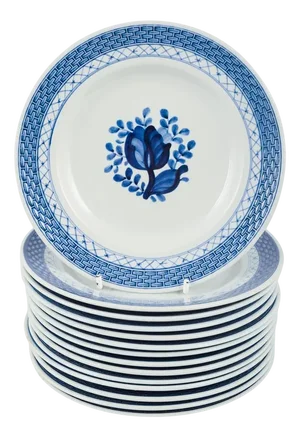Faience Tranquebar Plates with Blue Decoration from Aluminia, Set of 14