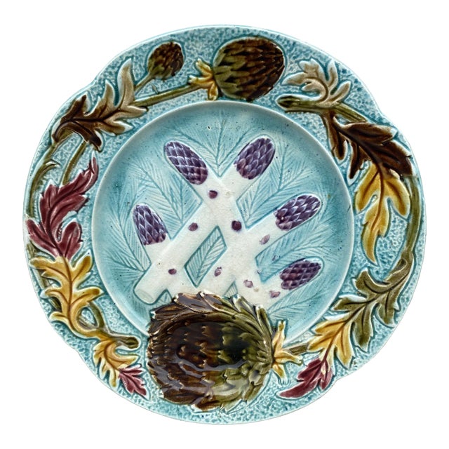 French Majolica Asparagus Plate Orchies, Circa 1890 For Sale