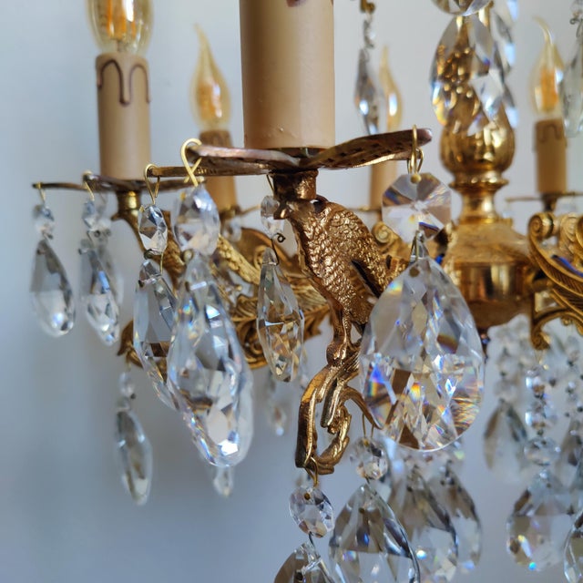 Metal 1960s Crystal Ceiling Peacock Original Bohemia Light For Sale - Image 7 of 17