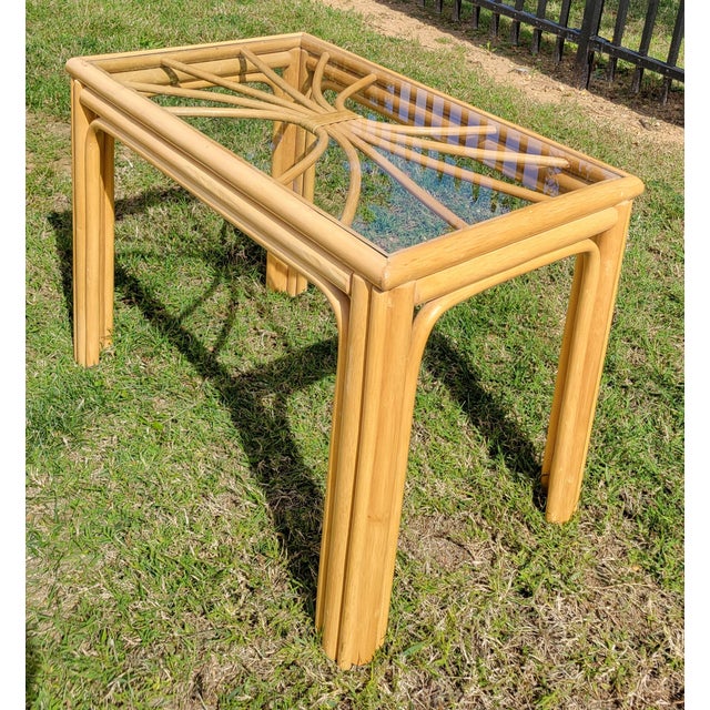 1960s Rattan and Glass Side Table For Sale In Baltimore - Image 6 of 6