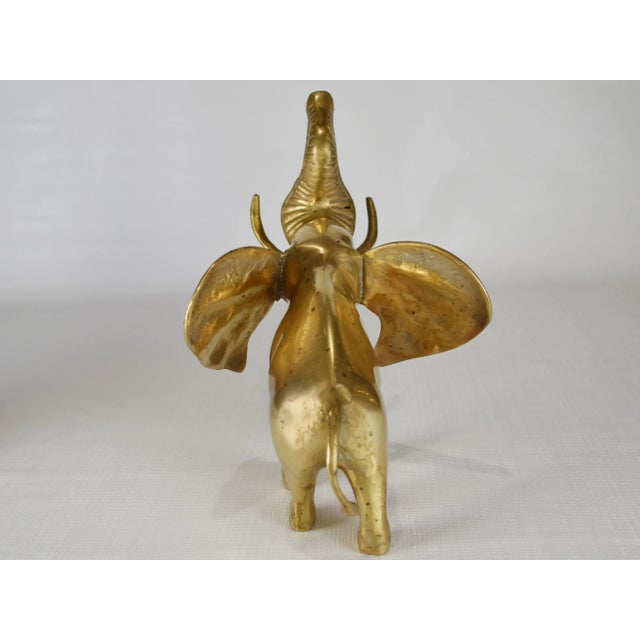 Mid 20th Century Vintage Handmade Solid Brass Trunk Up Standing Sitting Proposal Couple Elephant Statue - a Pair For Sale - Image 9 of 12