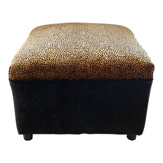 Custom Made Velvet Animal Print Ottoman For Sale
