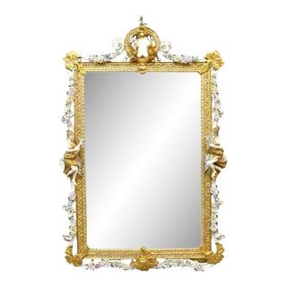 Vintage Meissen Rococo Figural & Floral Porcelain & Ormolu Wall Mirror 20thC For Sale