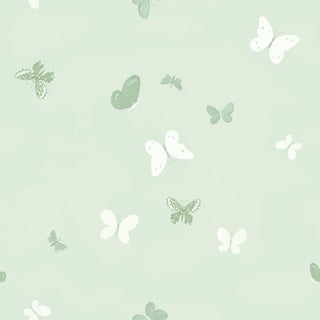 Sample - Flying Butterflies Wallpaper by Paule Marrot in Tonal Green For Sale