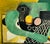 1950s cubist abstracted table scene in manner of Braque in palette of yellows, mint green, black, and white by artist...