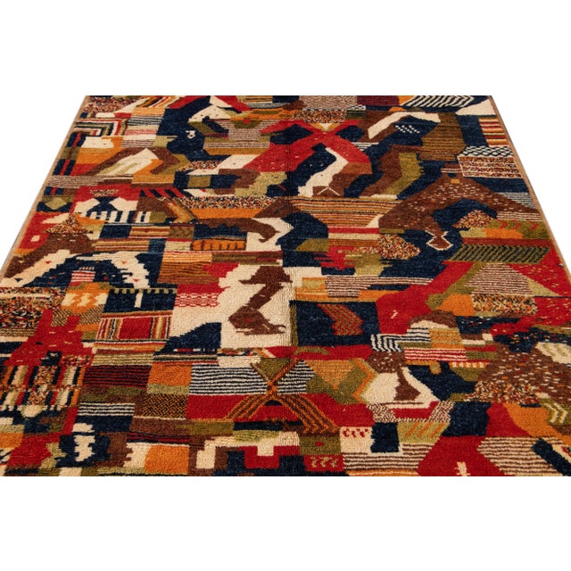 Abstract Vintage Moroccan Handmade Allover Motif Multicolor Wool Rug For Sale - Image 3 of 12