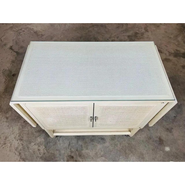 Mid-Century Drop-Leaf Buffet Server, White Lacquer, Cane Front For Sale - Image 9 of 11