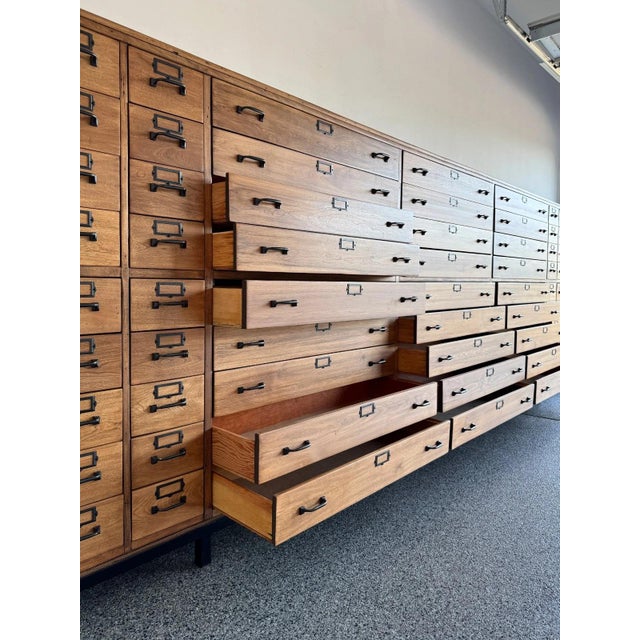 Brown Monumental 13-Foot Antique Apothecary Haberdashery Cabinet (63 Drawers) For Sale - Image 8 of 17