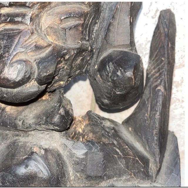 1960s Vintage or Antique Hand-Carved Asian Wooden Guardian or Demon Masks, Often Featuring Stacked or Multi-Tiered Faces With Fierce For Sale - Image 5 of 14