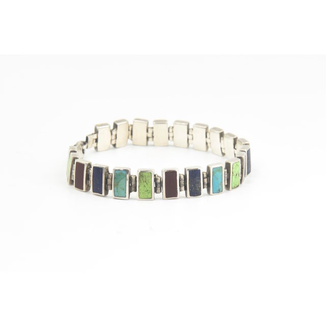 Multicolored Gemstone and Sterling Silver Link Bracelet For Sale - Image 11 of 14