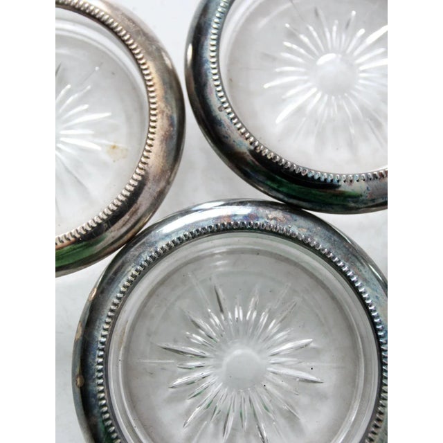 Mid Century Leonard Silver Plate and Glass Coaster Set 4 For Sale - Image 9 of 12