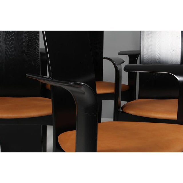 Danish Ebonized Arm Dining Chairs by Bob Og Dries Van Den Berghe, 1980s, Set of 6 For Sale - Image 6 of 9
