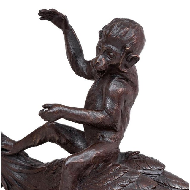 After Henri Lechesne (French, active 1869-1878) "Heron and Monkey" Patinated Bronze Sculpture, late 19th century,...