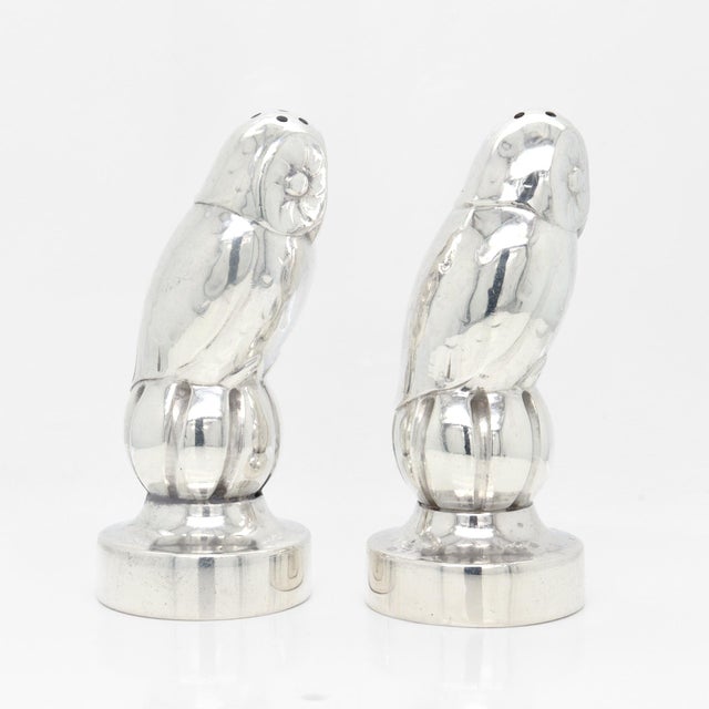 Silver Antique Georg Jensen Sterling Silver Owl Salt & Pepper Shakers Model No. 36a For Sale - Image 8 of 10