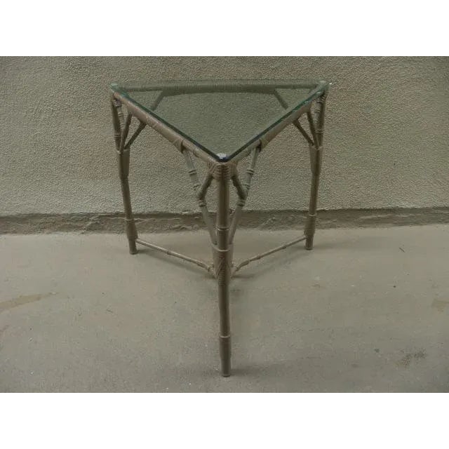 Triangular Faux Bamboo Metal Side Table by Venemen of California For Sale - Image 11 of 11