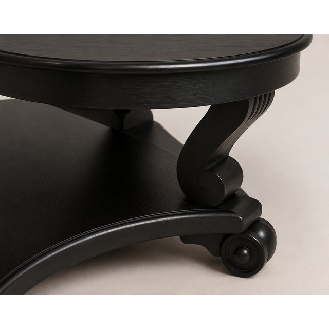 Vintage Black Round Pedestal Coffee Table With Casters For Sale - Image 4 of 5