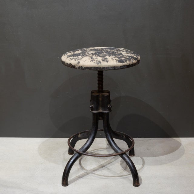 Metal Depression Era Cast Iron Swivel Factory Stool c.1930 For Sale - Image 7 of 9