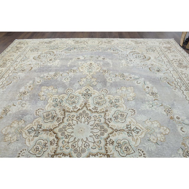 1970s 1970s Vintage Persian Handmade Wool Cotton Gray Area Rug For Sale - Image 5 of 11