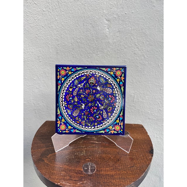 Mediterranean Vintage Armenian Ottoman Hand-Painted Ceramic Decorative Wall Tile — Mediterranean For Sale - Image 3 of 4