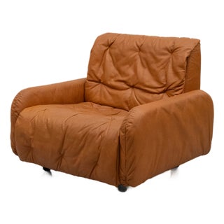 Cognac Leather Armchair from Bonacina, Italy, 1970s For Sale