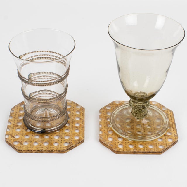 1970s Christian Dior Collection Lucite and Rattan Cocktail Coasters Set - 9 pieces For Sale - Image 10 of 10