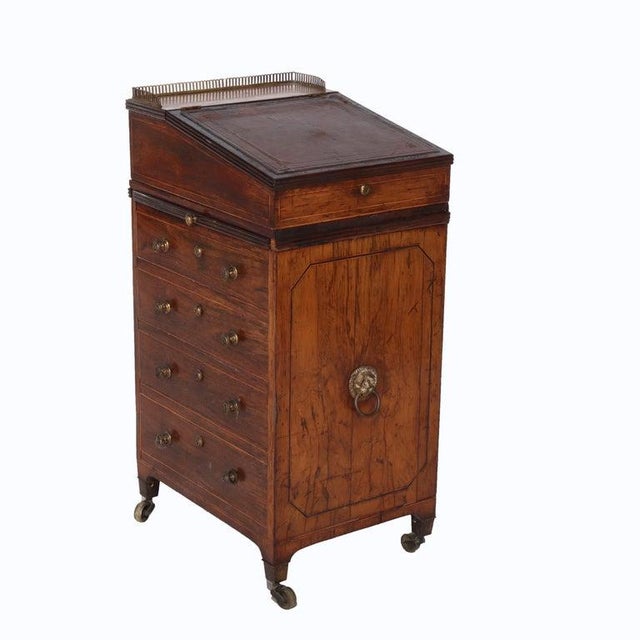 Antique English Burl 4 Drawer Leather Top Davenport C1880 For Sale - Image 9 of 9