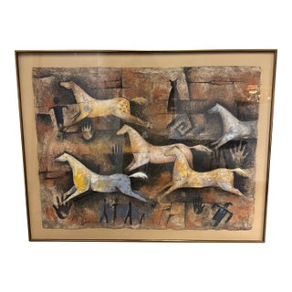 Monica Stobie “Twilight Ponies” Pastel on Bark Paper, 1993 For Sale