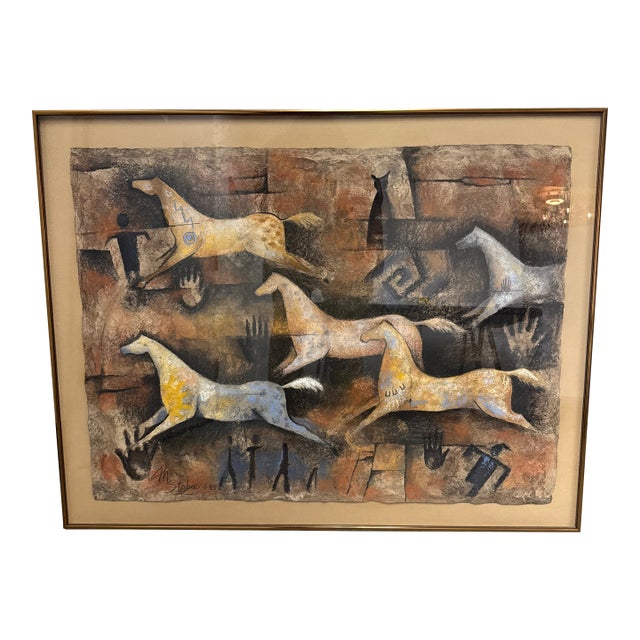 Monica Stobie “Twilight Ponies” Pastel on Bark Paper, 1993 For Sale