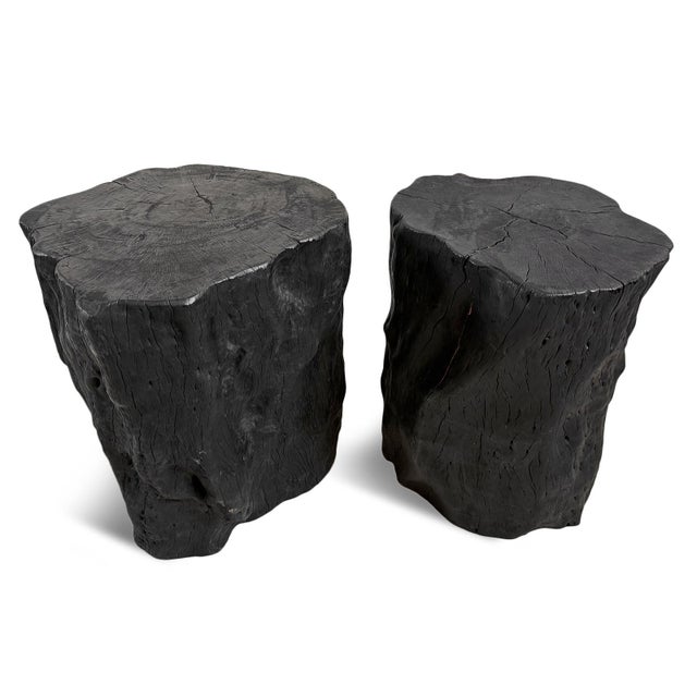 Vintage Organic Modern Black Lychee Stump Stool / Side Table For Sale - Image 9 of 9