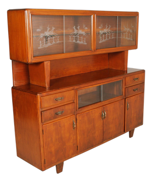 Italian Art Deco Rationalist Sideboard with Display Cabinet by Meroni & Fossati, 1940s