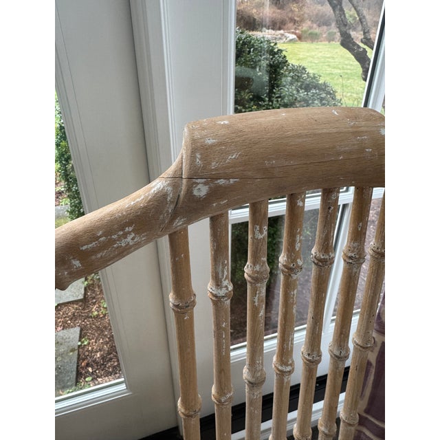 John Rosselli Bamboo White Washed Arm Chair With Striped Cushion Seat For Sale - Image 14 of 14