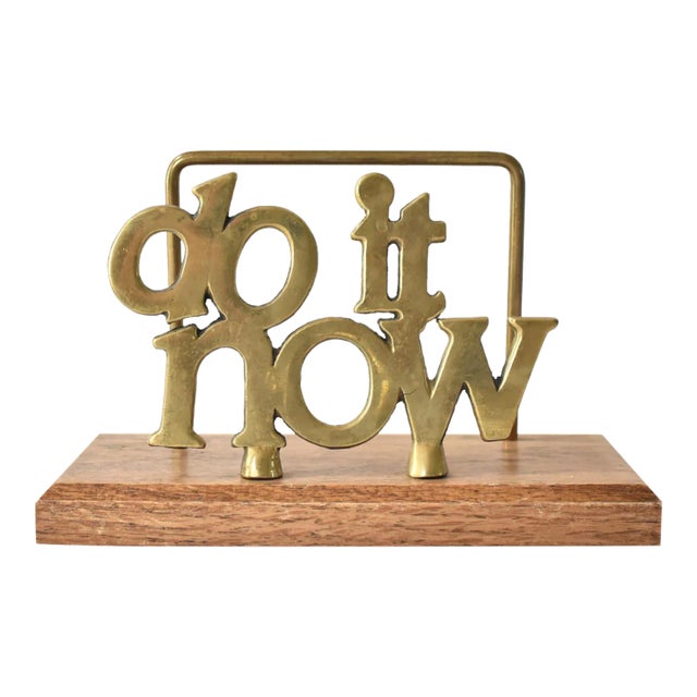 Vintage "Do It Now" Brass and Wood Letter Holder For Sale