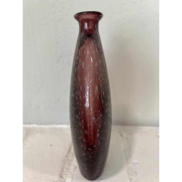 Set of 3 Hand-Blown Controlled Bubble Glass Vases Amber Amethyst Green For Sale - Image 9 of 12