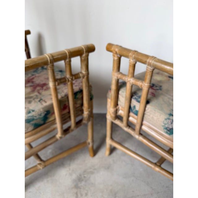 Vintage Coastal Organic Rattan and Leather Arm Dining Chairs – A Pair For Sale - Image 10 of 12