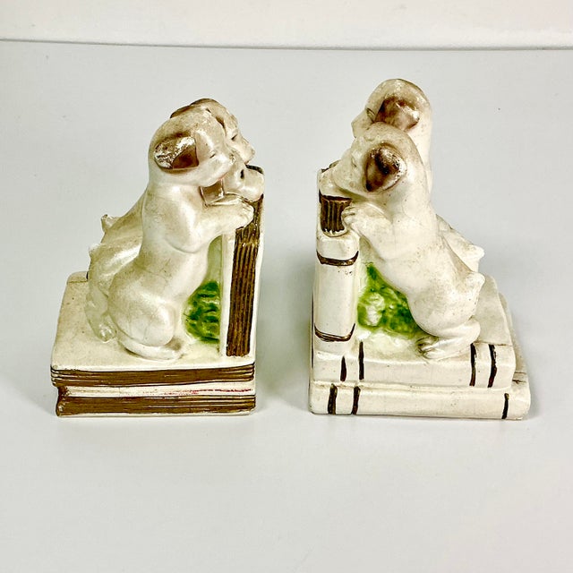 1920s Antique Boho Chic Figurine Plaster Dog Bookends - A Pair For Sale - Image 12 of 14