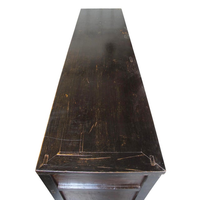 Mid 19th Century Antique Chinese Tall Sideboard With Faded Hand-Painted Doors, Red-Brown Patina For Sale - Image 5 of 11