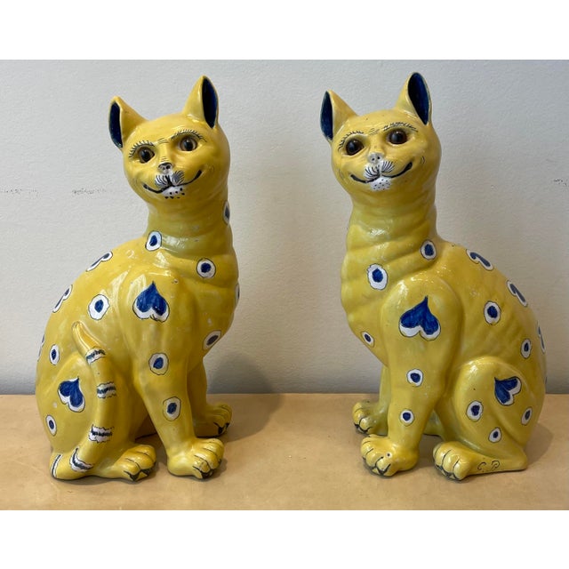 Emile Gallé, Yellow Cats, 1800s, Ceramic, Set of 2 For Sale - Image 6 of 16