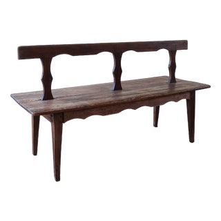 19th Century French Rustic Bench in Wood with Scalloped Back For Sale