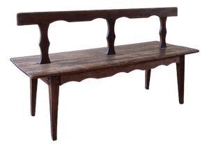 19th Century French Rustic Bench in Wood with Scalloped Back