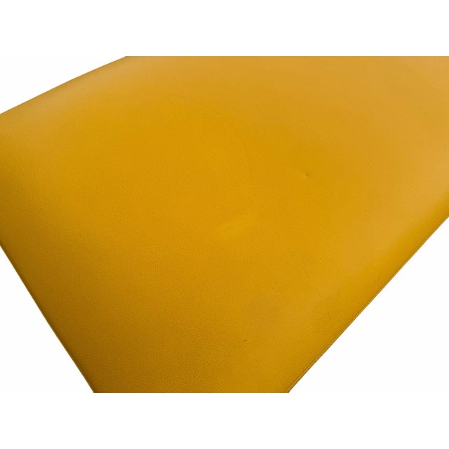 Animal Skin Vintage Philippe Hurel Paris Yellow Leather Upholstered Luxury Bench Read Light Cosmetic Wear on Top See Pics 48x21.5x17in For Sale - Image 7 of 8