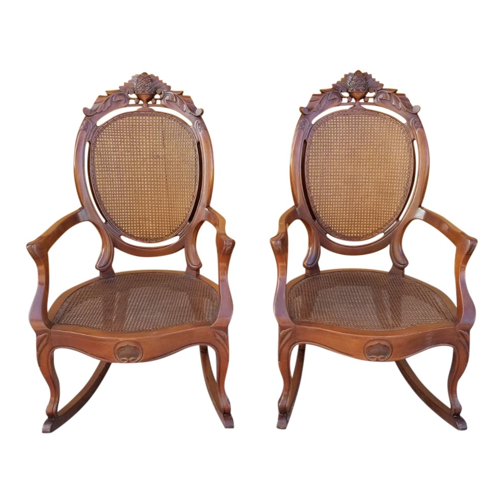 Antique Victorian Walnut Carved Ornate Rocking Chair With Cane Seat And Back Pair Chairish