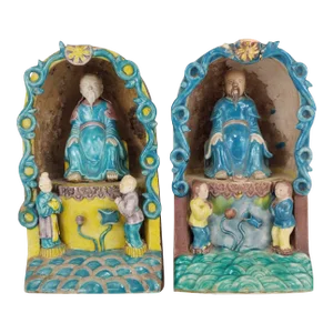 Pair of 18th Century Chinese Ming Transitional Pottery Porcelain Roof Ornaments Tiles
