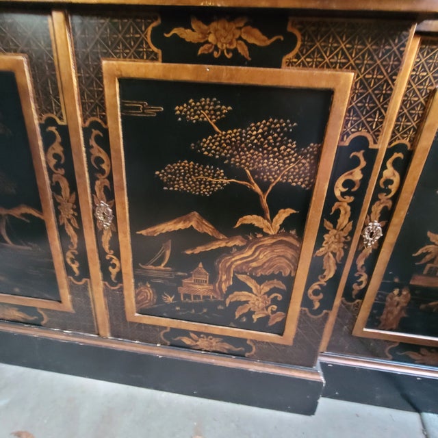 1990s Trouvailles Furniture Chinoiserie Breakfront With Matching Grandfather Clock For Sale In Milwaukee - Image 6 of 12